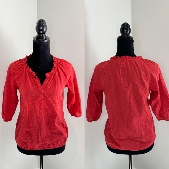 LOFT Petite Orange 3/4 Button Up Top (XXS) - Picture 1 of 7